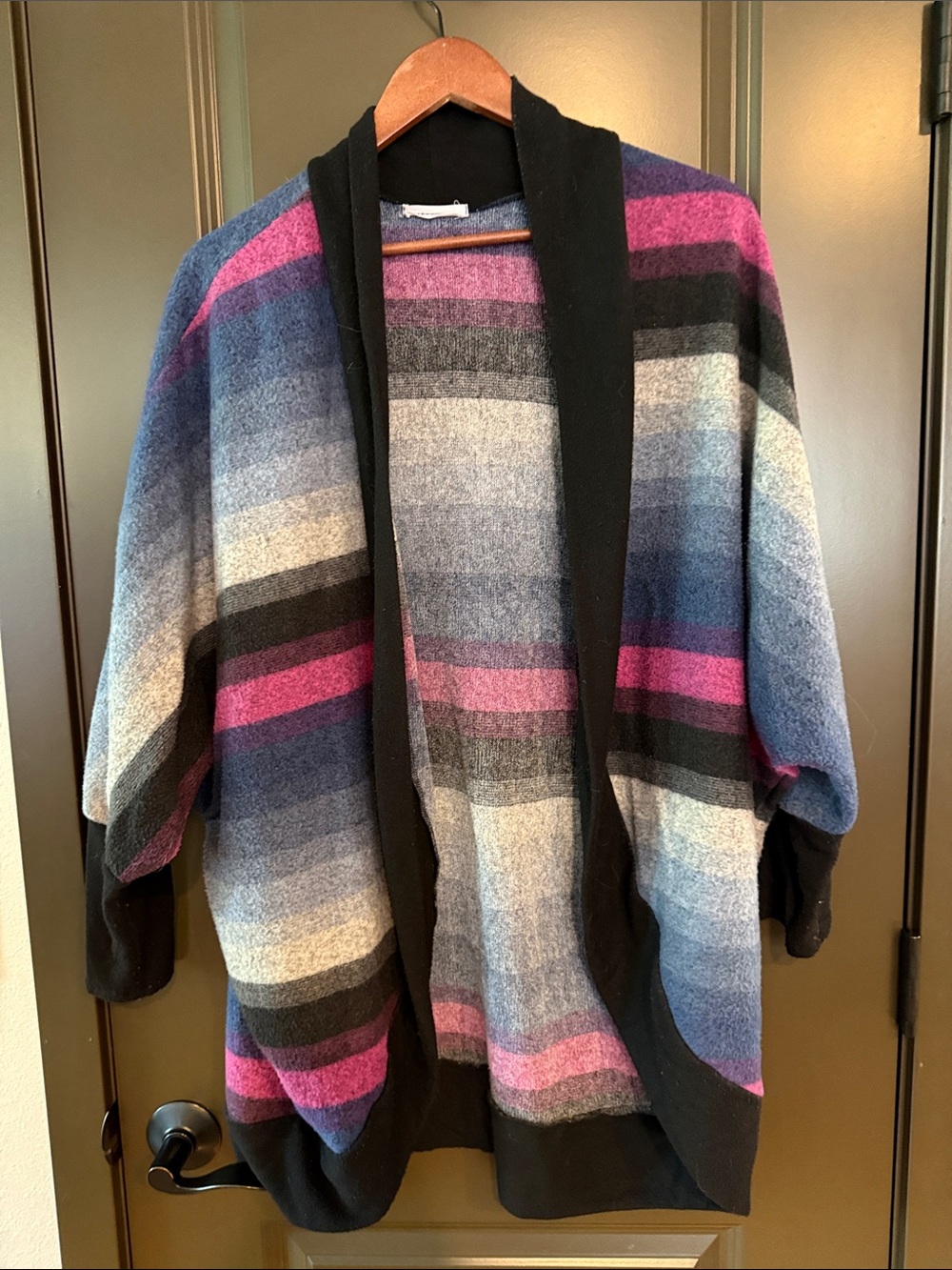 First Love Open-Front Striped Cardigan in Blue, Pink, Black & Gray